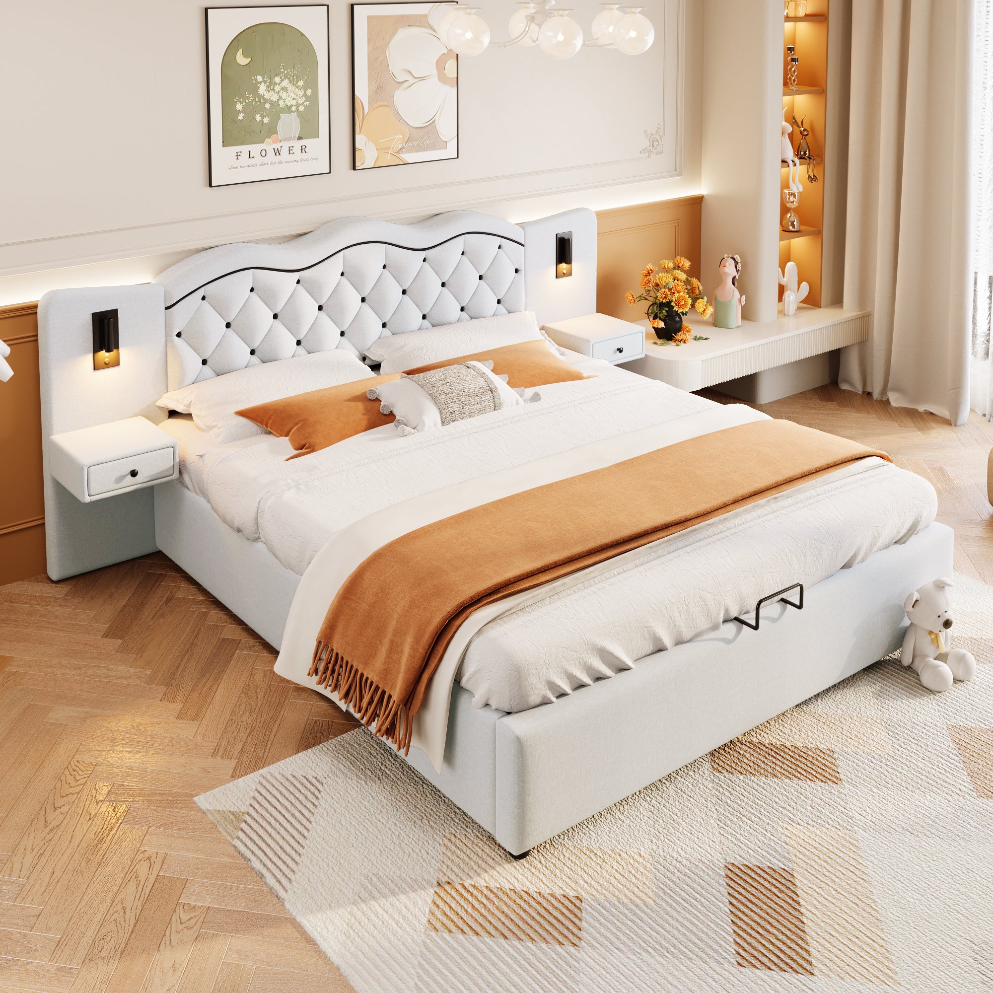 Set di 2 comodini con cassetto, moderno comodino scanalato con tavolino