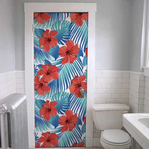 Pegatina de puerta, adhesivo de decoración de la puerta y armarios de hibisco rojo como fondo de pantalla, 204 cm x 83 cm