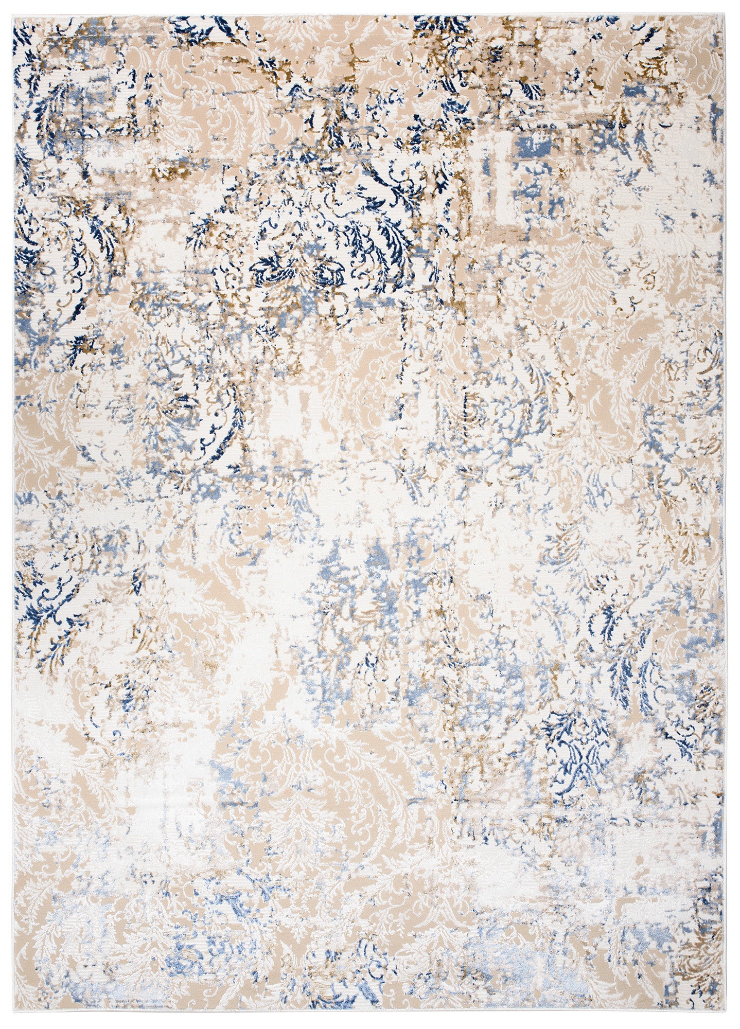 TAPISO Hera Tapis Salon Chambre Brillant Crème Beige Bleu Foncé Vintage Floral Ornamental Moucheté Effet 3D OEKO-TEX 80 x 150 cm - 2