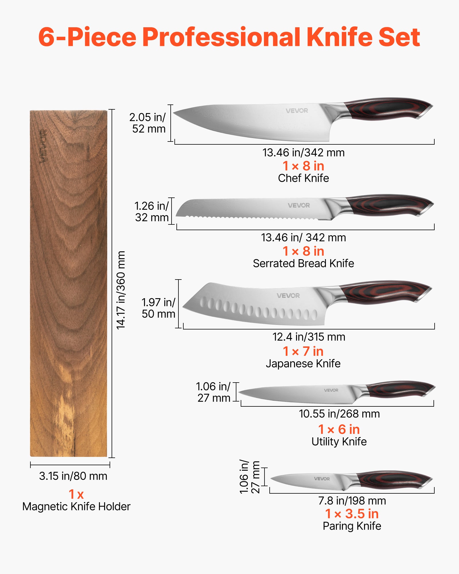 Set Di 3 Coltelli Da Cucina In Acciaio Inox 50Cr15Mov Con Lama Affilata E Manico In Legno - Regalo Chef - 3