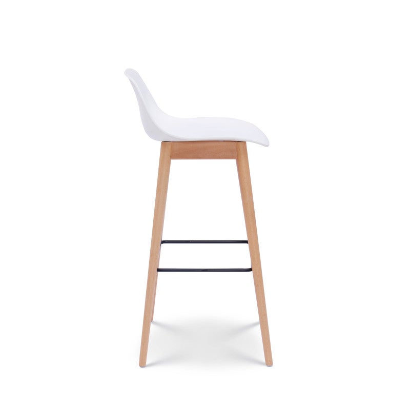 Set de 2 Taburetes de Barra Blancos de Estilo Escandinavo con Patas de Madera Natural - Altura 66 cm - 4