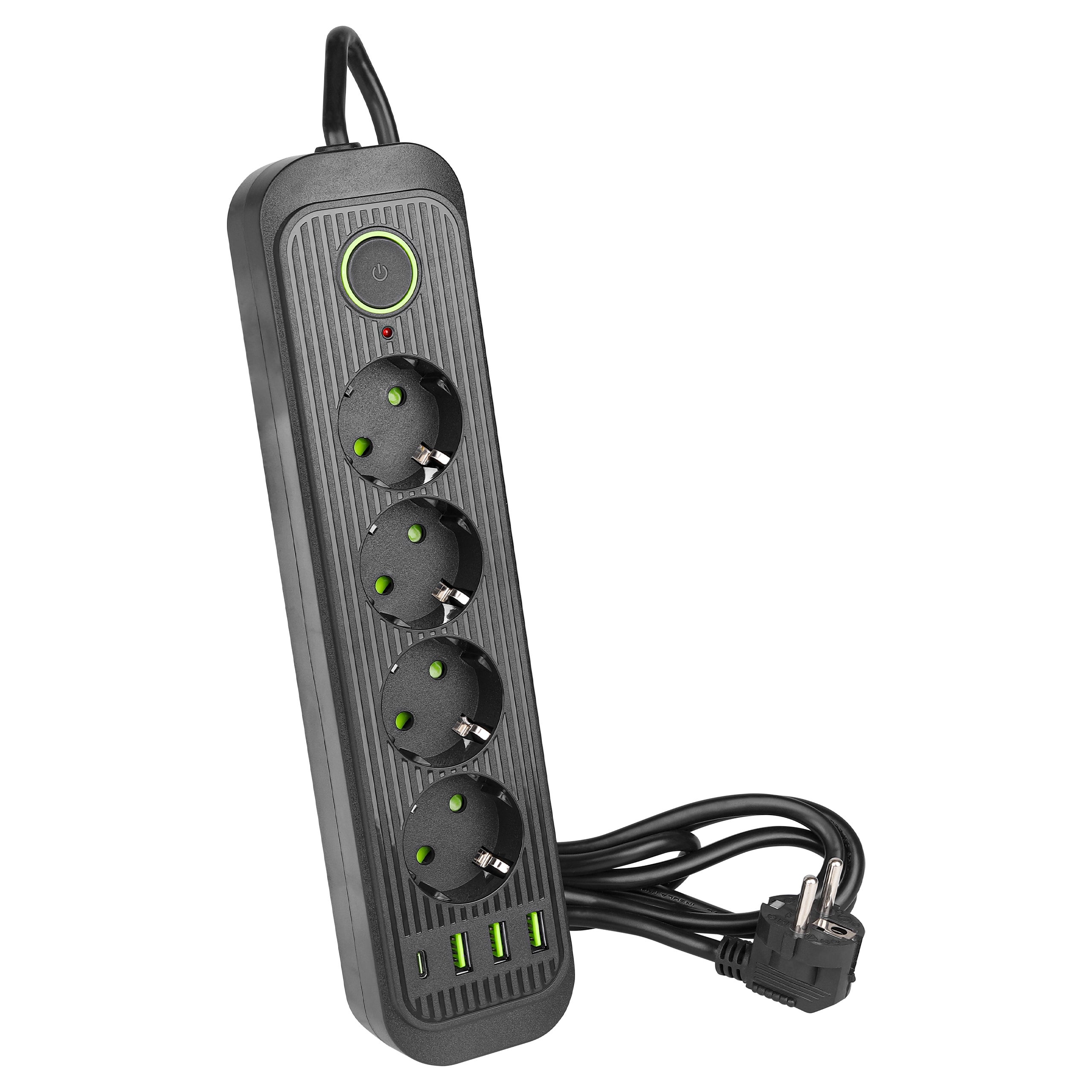 Przedłużacz Modi 2m 4 gniazda 230V 3xUSB + USB-C włącznik IP22 czarny MasterLED