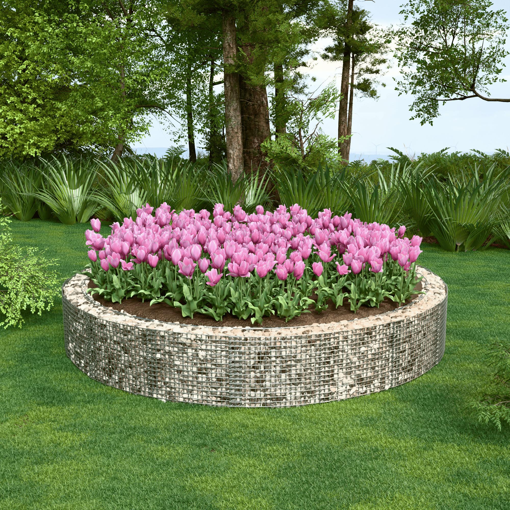 Jardín elevado redondo de gaviones de acero galvanizado, Ø322cm, altura 80cm, malla 5 x 10cm, grosor 15cm, ideal para huerto o flores - 4