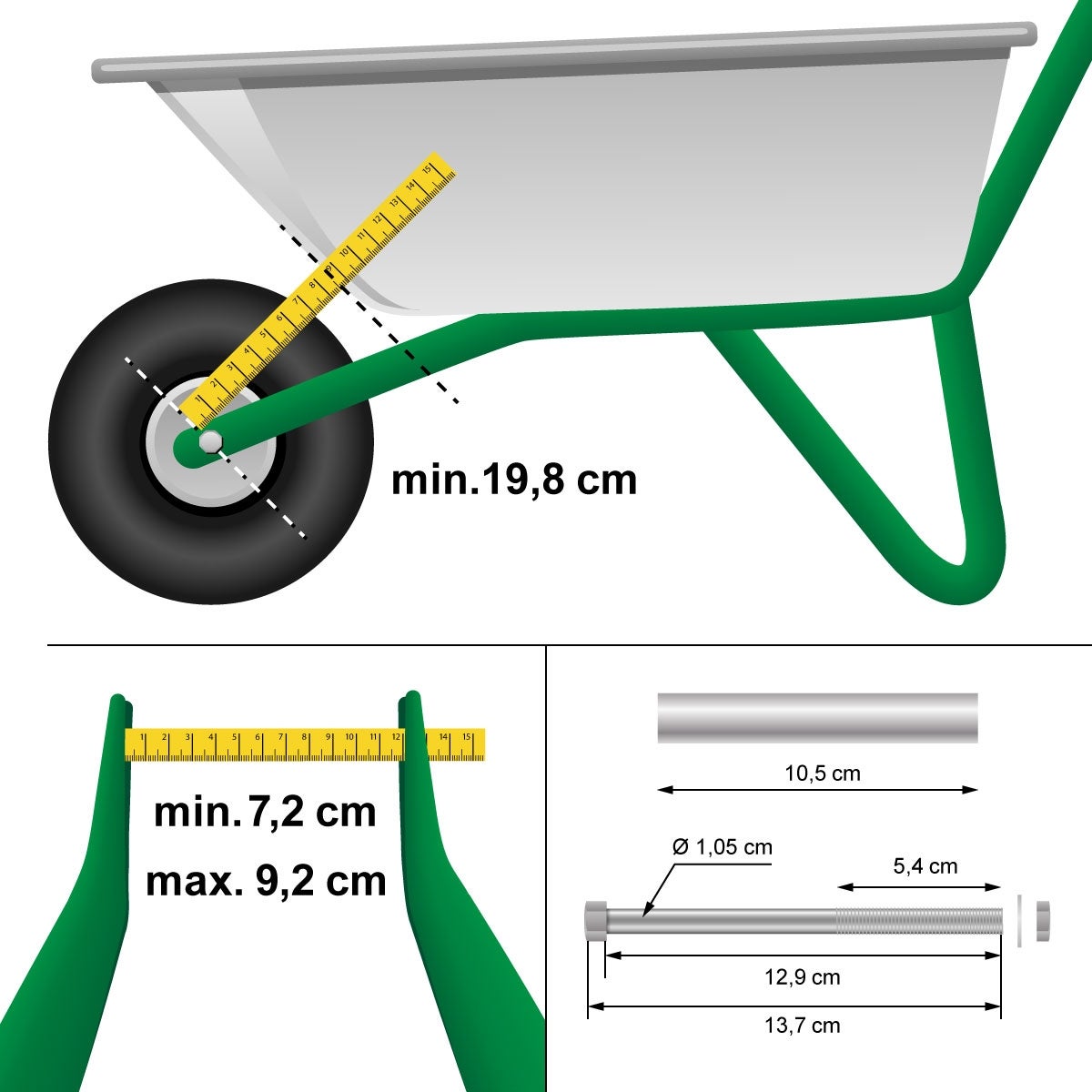 Roue de brouette Pneu avec essieu PU 4.80/4.00-8 Ø 390 mm Roue de secours en caoutchouc plein - 5