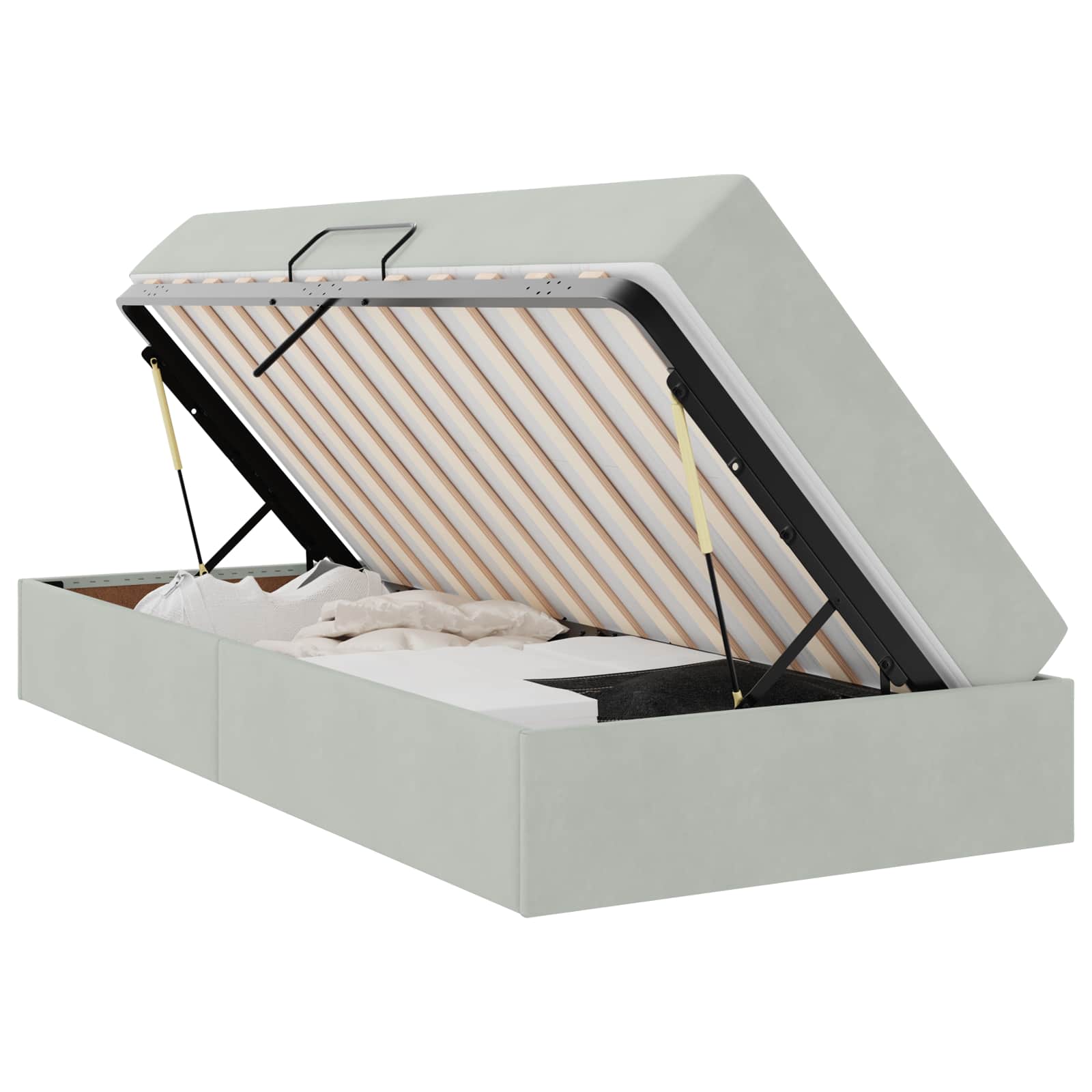 Lit avec rangement et matelas, en velours gris clair, pour la chambre, 90 × 190 cm - 2