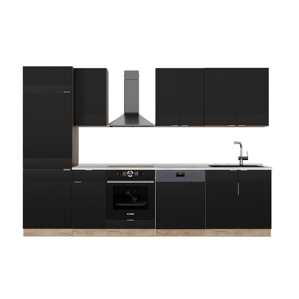 Vicco Mueble de cocina Fame-Line, Rayas negras/roble dorado, 300 cm ...