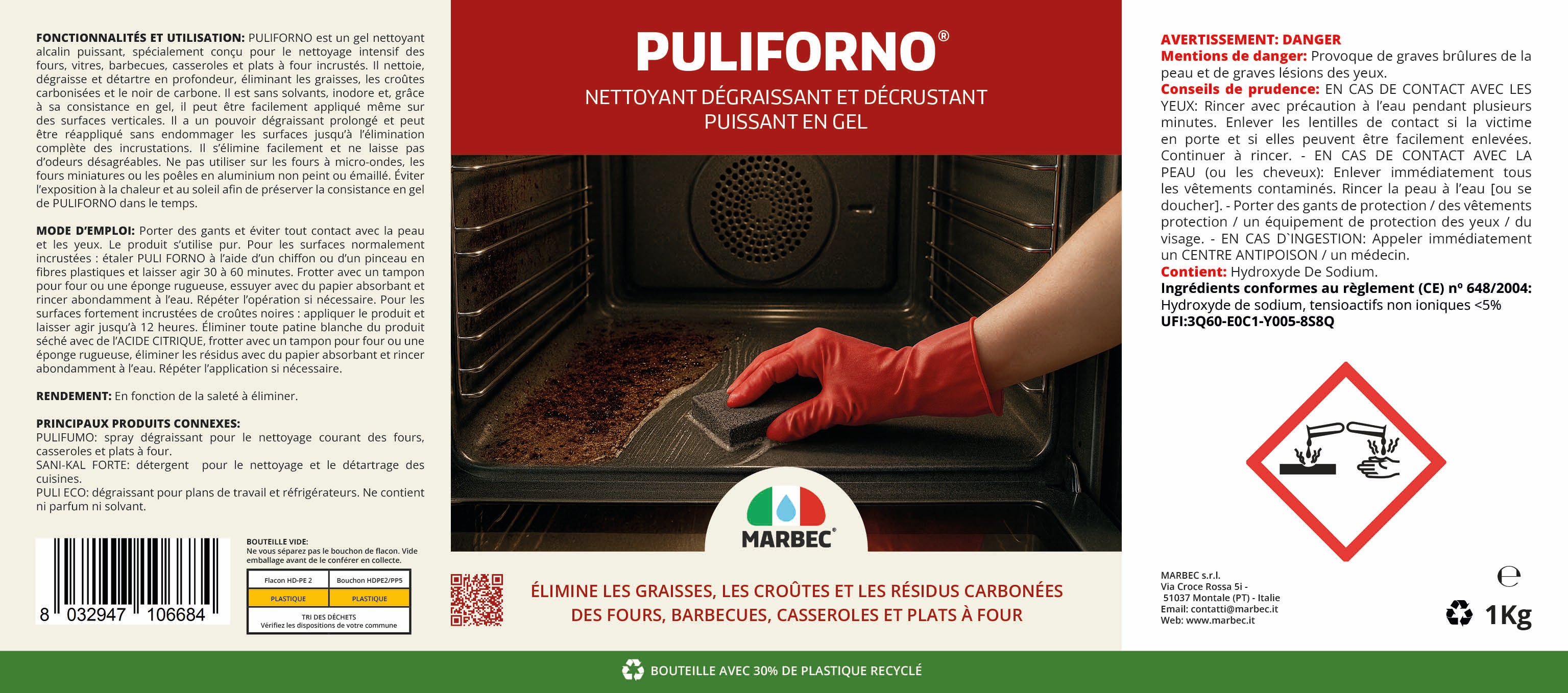 MARBEC Puliforno® - 1KG Détergent gel dégraissant four barbecue batterie de cuisine PULI FORNO - 2