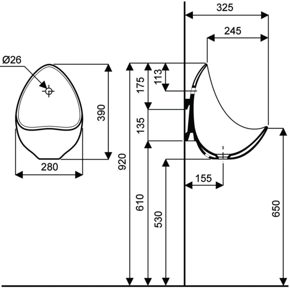 Urinoir pour effet d eau AUBAGNE 2 en céramique GEBERIT 00363900000100 - 3