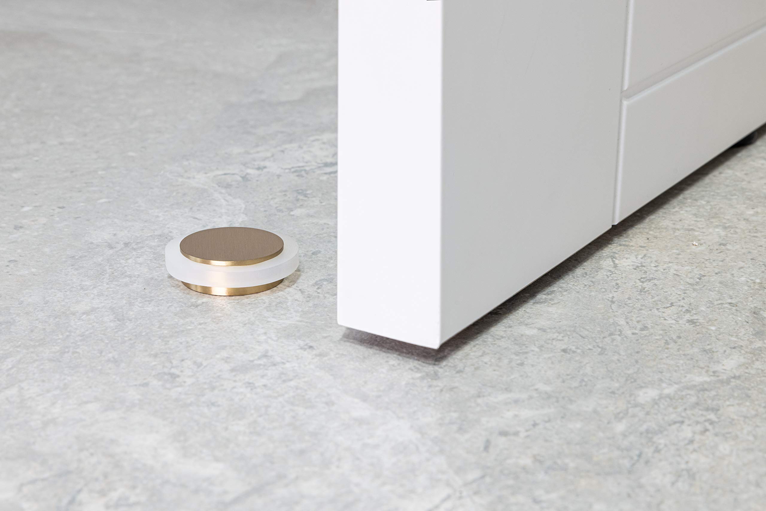Butée de porte 35 x 12 mm pour sol, laiton avec caoutchouc de protection blanc, adhésif, EVI Herrajes - 5