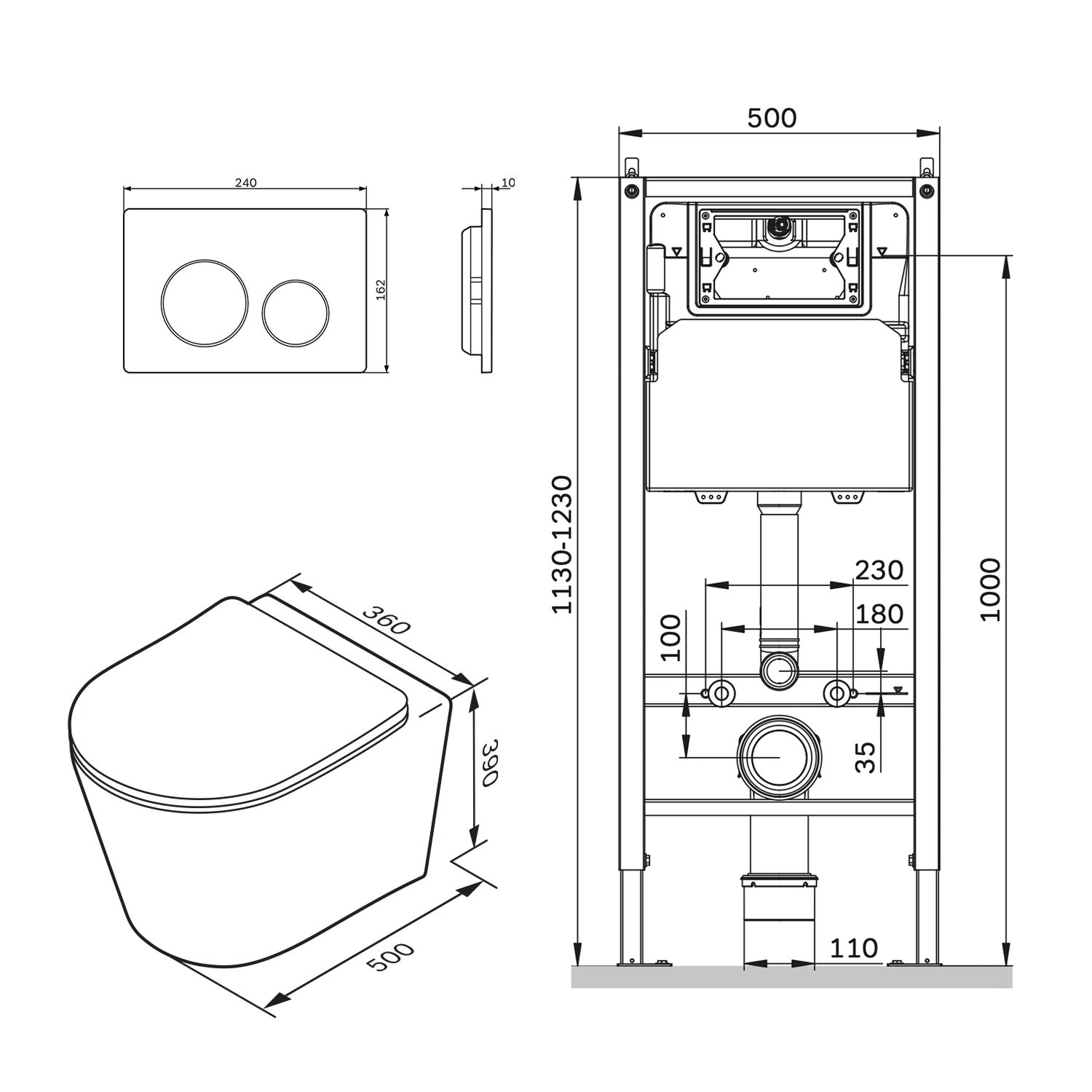 Pack WC suspendu bâti mural et cuvette Plaque Round Blanche Pack WC Bati-support AM.PM Spike - 12