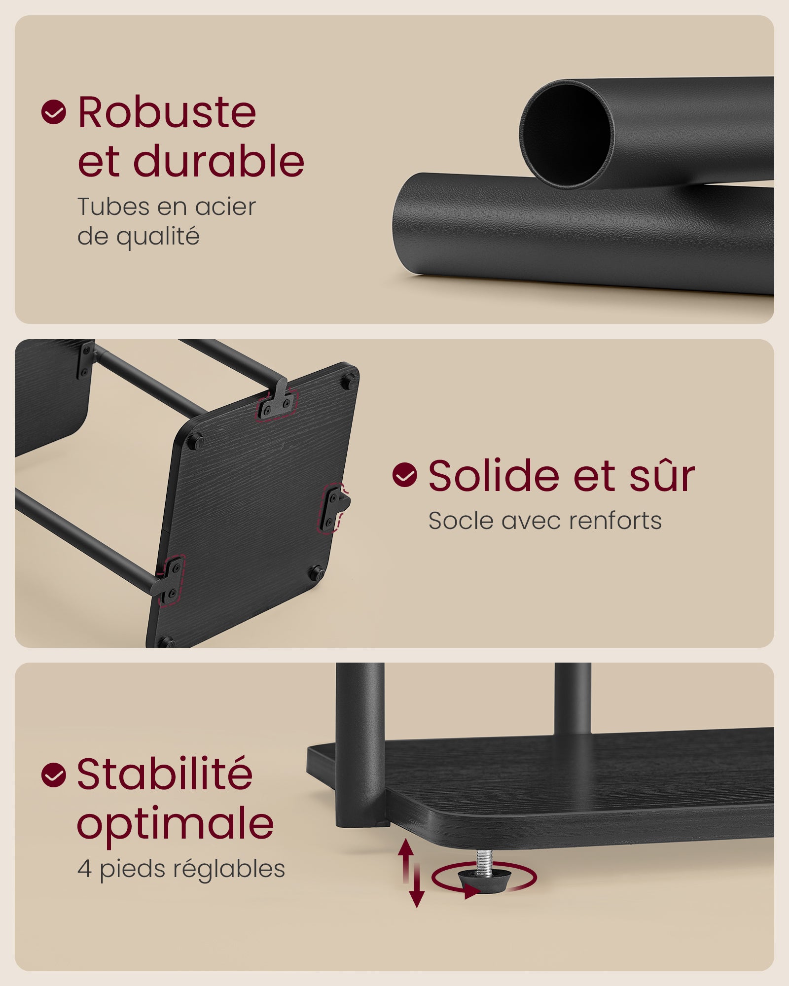 VASAGLE Lampadaire sur Pied, avec 3 Étagères, Lampe sur Pied, Ampoule LED Incluse, avec Interrupteur, Abat-Jour en Tissu, Noir d'Encre - 7