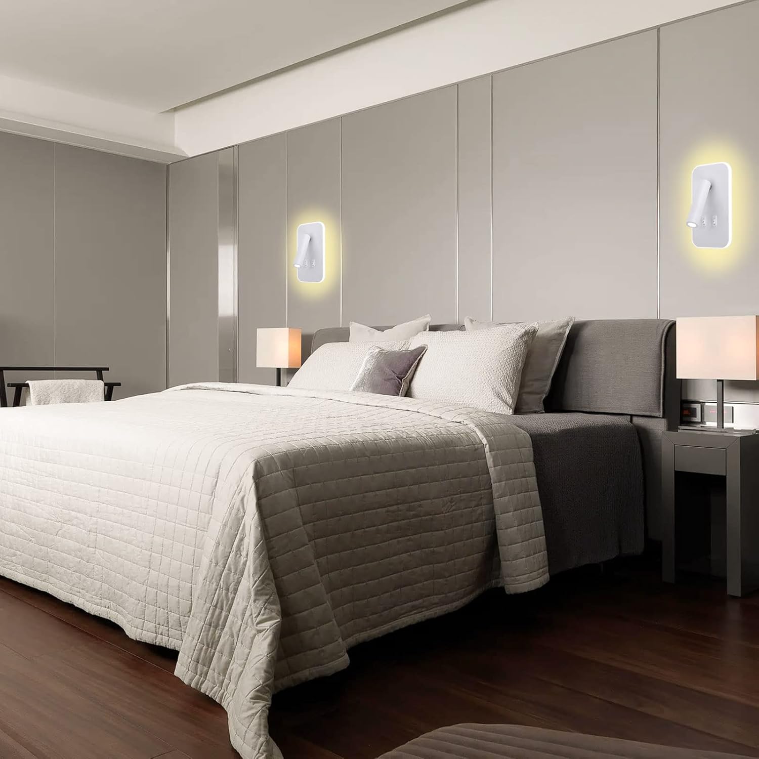 2 w 1 Lampka nocna LED, 3 W lampka do czytania + 10 W lampa ścienna, z przełącznikiem, 3000 K biała