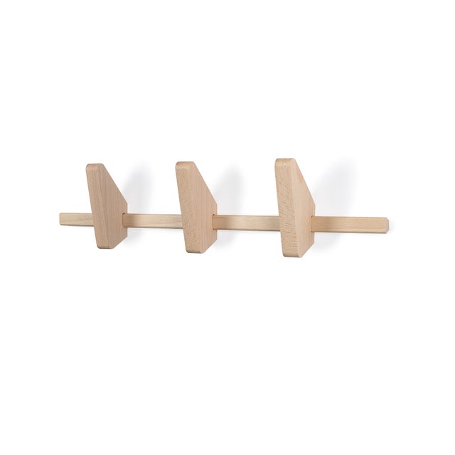 Portemanteau mural en hêtre brut avec 3 cintres | En bois | Dimensions 450x103x53 mm |Poids max. 10 kg | Comprend des vis