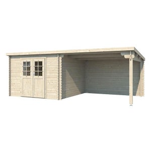 Abri de jardin en bois mono pente de 7,53 m² + 8,1 m² d’auvent