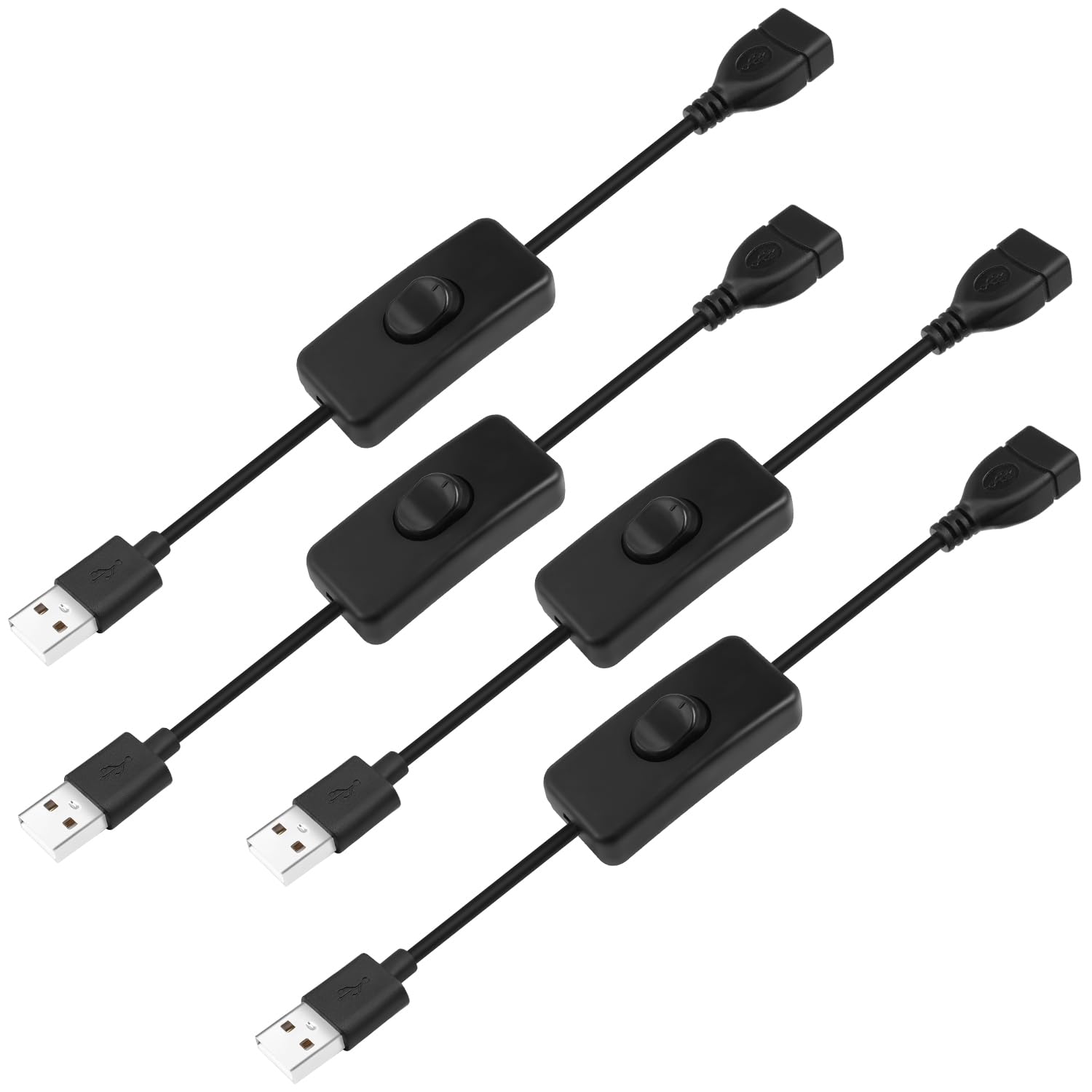 4-częściowy przedłużacz USB typu męskiego i żeńskiego z przełącznikiem. Nadaje się do wentylatorów USB, taśm LED, lampek biurkowych i pasków LED.