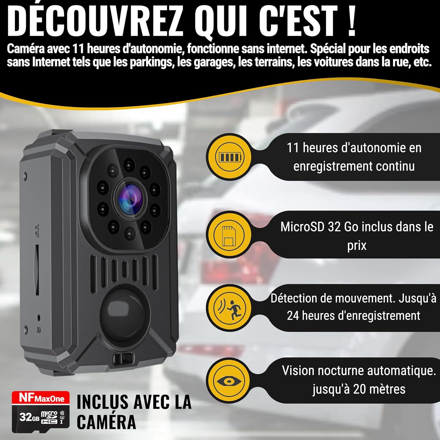 Mini caméra Espion cachée HD sans Wi-FI – Caméra de Surveillance pour Voiture avec Vision Nocturne et détection de Mouvement, Fonctionne sans Internet - 2