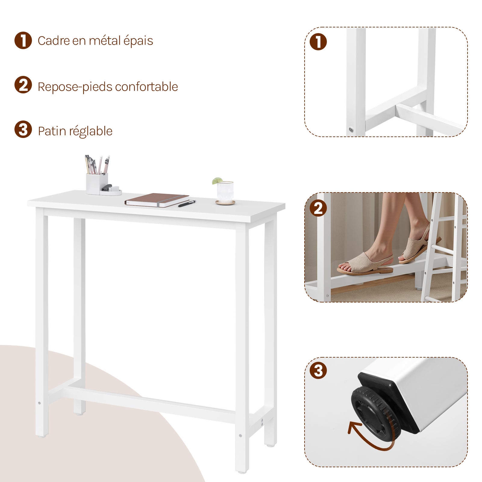 Table de Bar industriel WOLTU, avec Cadre en Métal, Table de bistrot, Table à Manger Plateau en aggloméré 100x40x100cm, Blanc - 3