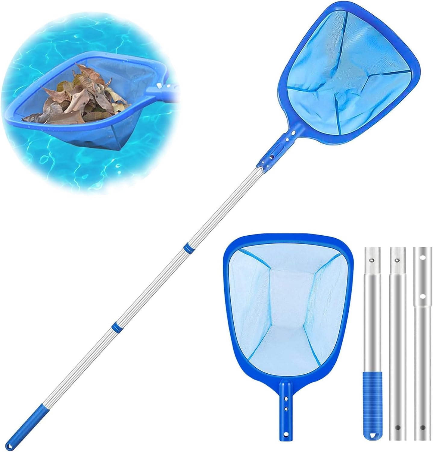 Skimmer do basenu 150 cm, siatka do liści, siatki do czyszczenia dna basenu z tyczką, z teleskopowym drążkiem aluminiowym, siatka do basenu