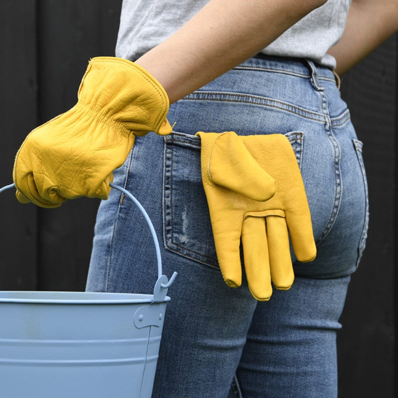 Gants de jardin en cuir- Taille M - Jaune - l 12,8 x L 23,4 cm - 4