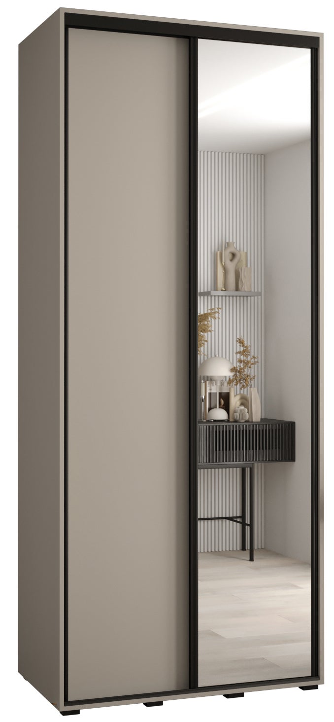 Szafa przesuwna z lustrem wysoka Dakota 3 100 x 45 x 235,2 cm kaszmir + u. czarny - Abiks Meble