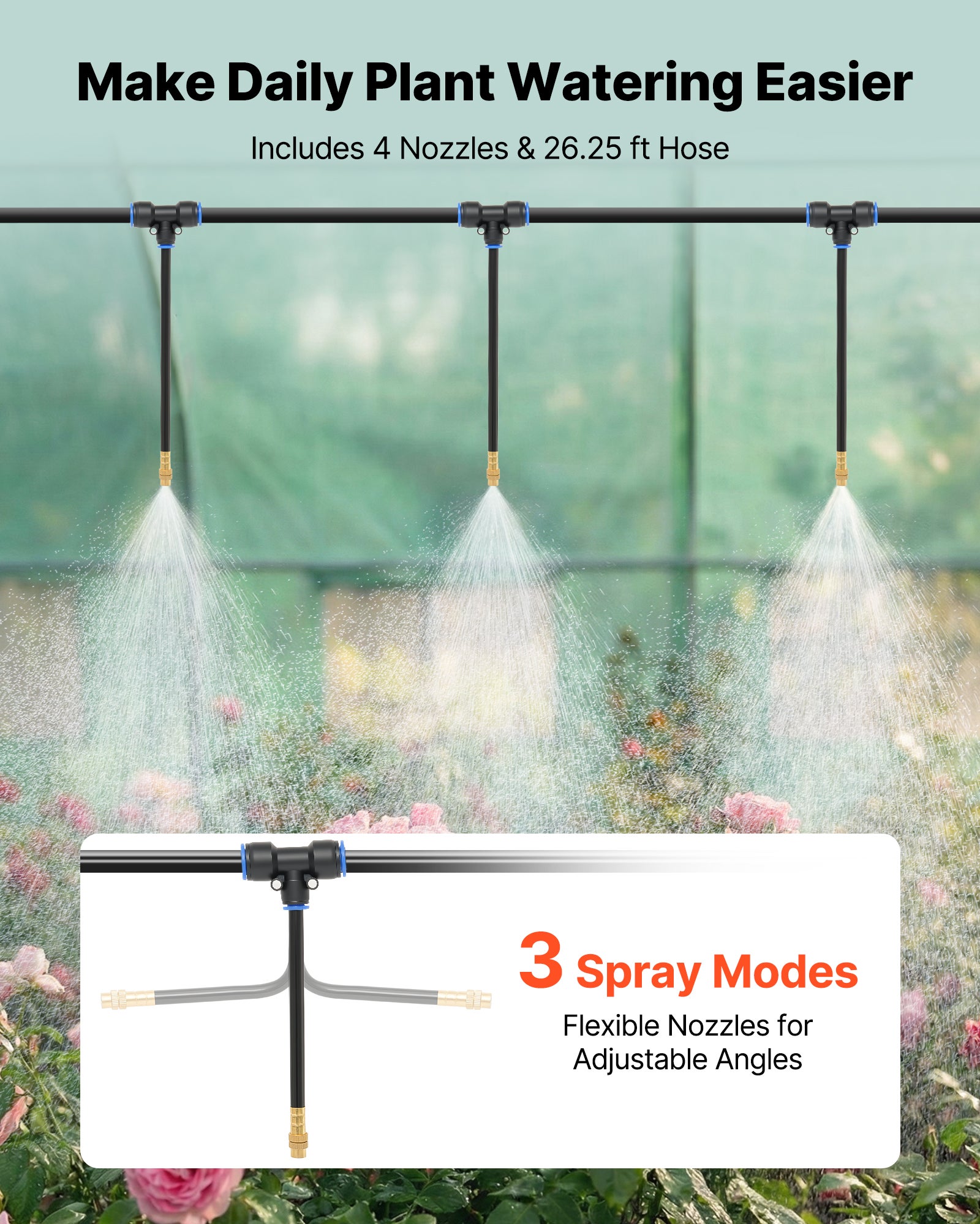 Serre de Jardin Tunnel VEVOR 2,93x1,97x1,94 m Serre Tunnel Maraîchère avec Système Arrosage 3 Modes, 4 Buses, Cadre Acier Galvanisé, Bâche PE, Vert - 4