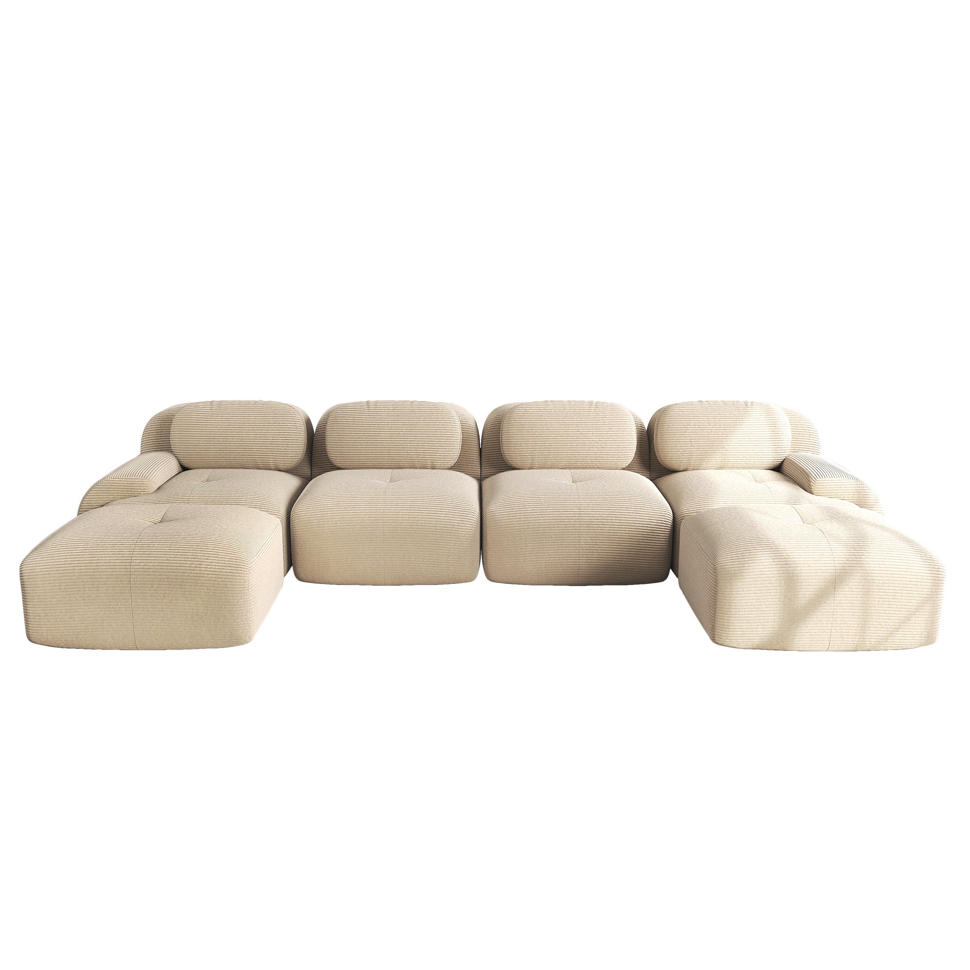 Canapé d\'angle modulable en forme de U Canapé 4 places Élégant - Accroupiers extra-larges- Tissu velours côtelé respirant - Beige - 6