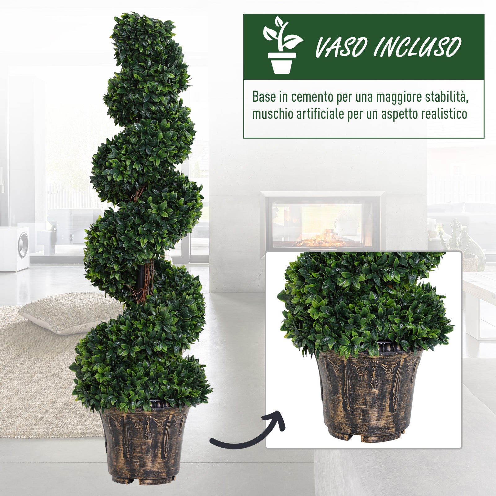 Buis artificiel spiralé de 120cm,plante d'intérieur et d'extérieur avec pot inclus,fausse plante pour la maison,le bureau,le salon,la décoration,vert - 6