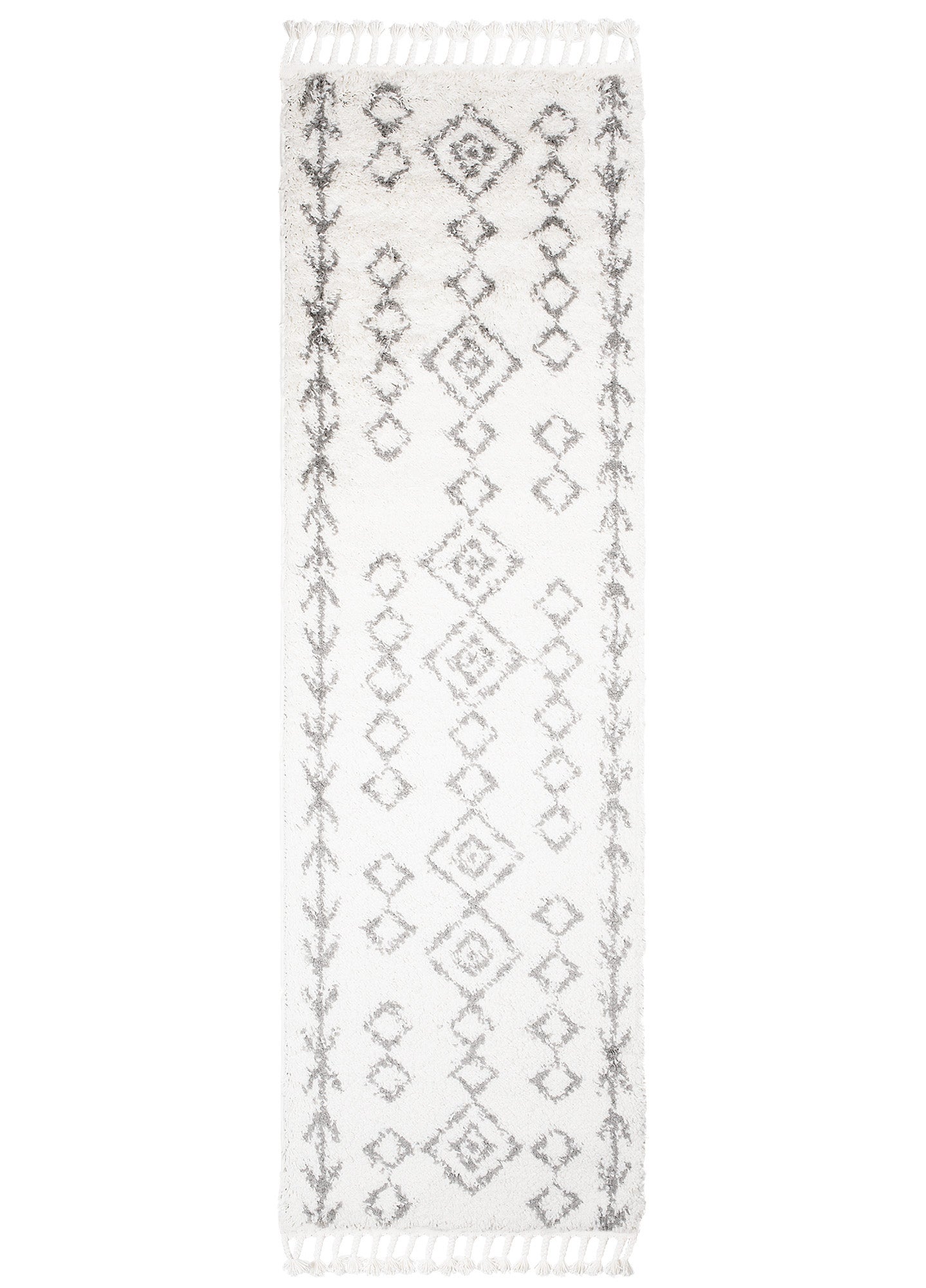 TAPISO Boho Tappeto Passatoia Salotto Morbido Ingresso Corridoio Etnico Frange Crema Grigio Shaggy 100 x 400 cm - 2