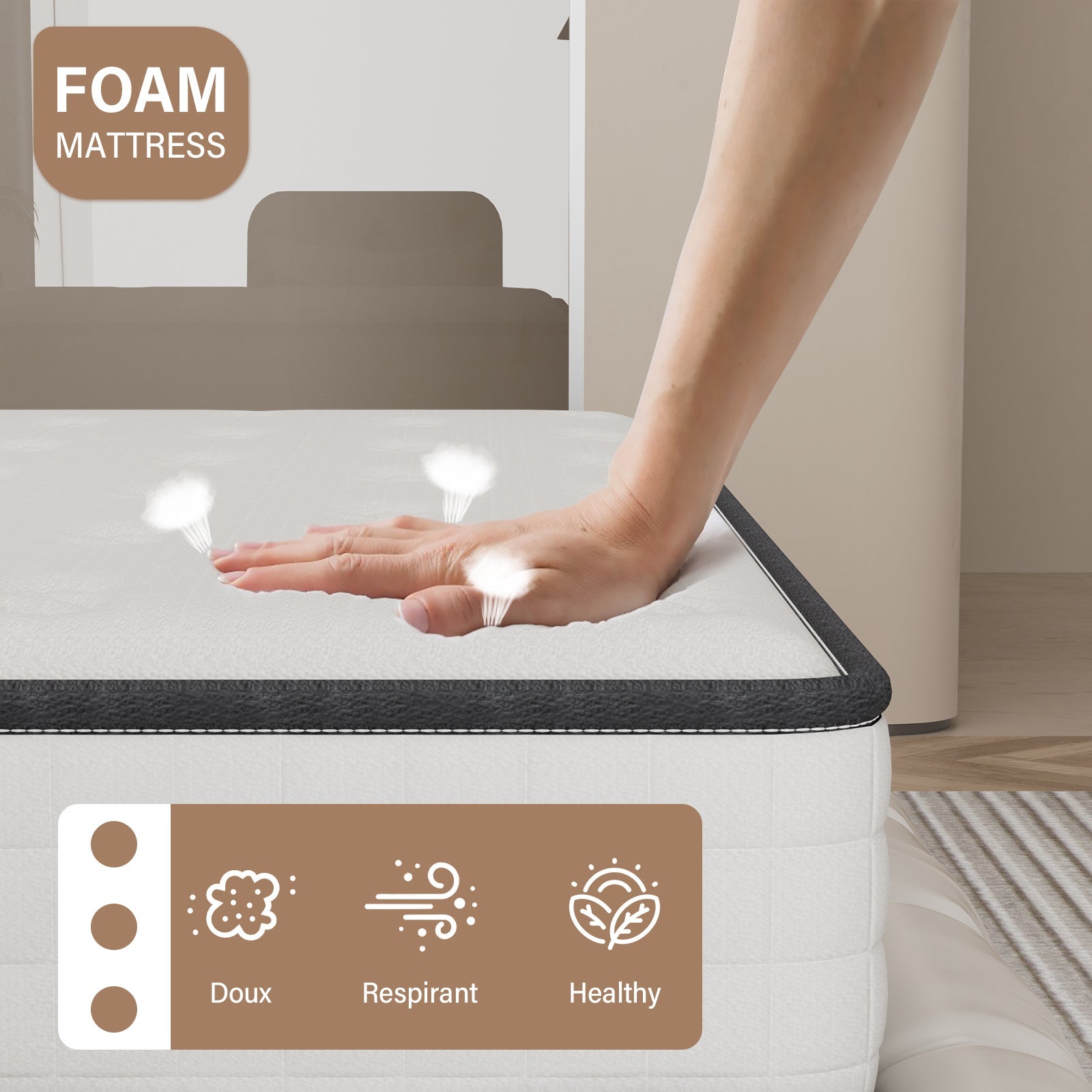 TEENO Ensemble Matelas en mousse + Sommier à Lattes 140x190cm, Epaisseur du Matelas 22cm - 3