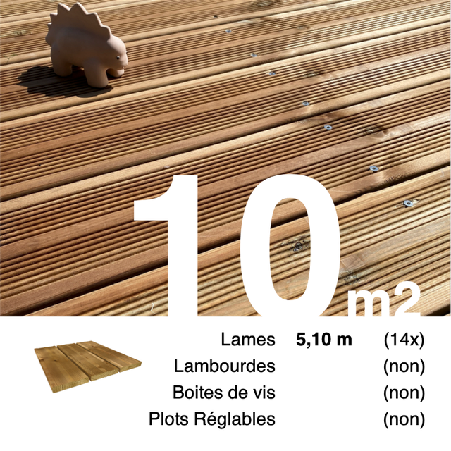 Planches de terrasse Pin autoclave Marron pour 10 m² • Longueur 5,1 m