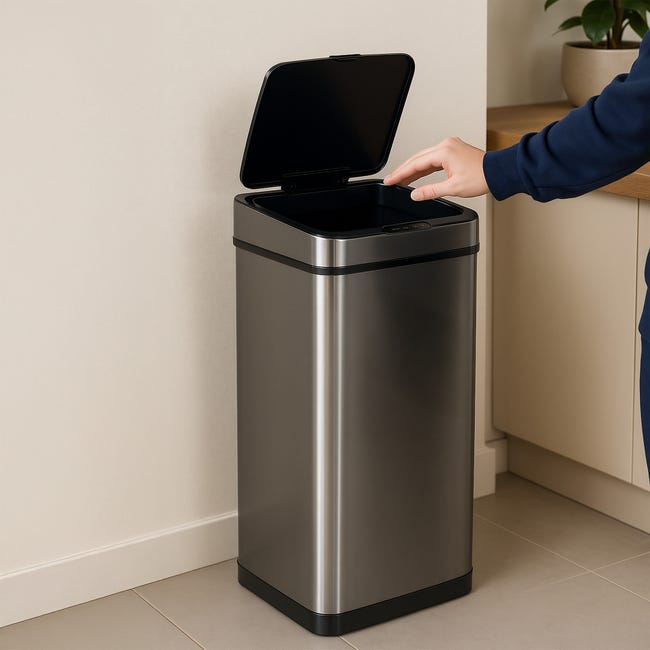 Pattumiera GAOMON 65 Litri - Acciaio Inox Spazzolato, Coperchio Aperto, Esterni - Foto 2