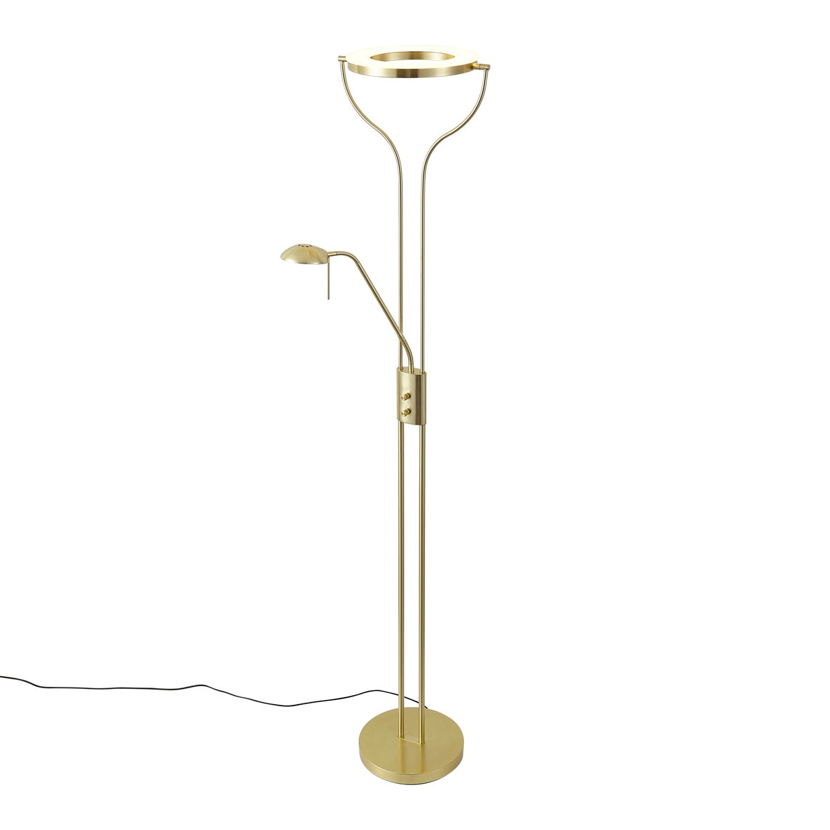 Qazqa moderne lampadaire uplighter avec bras de lecture - Divo - doré/laiton, led intégrée 18w incluse, Integrated led, - 7