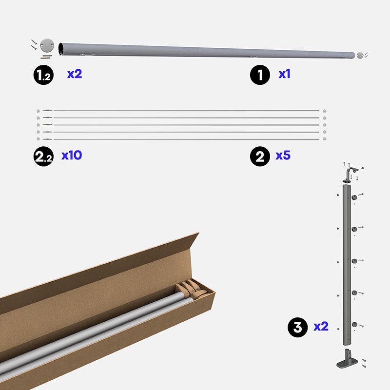 Kit garde-corps aluminium gris karako 2m pose à plat, Opalu KORDO - 3