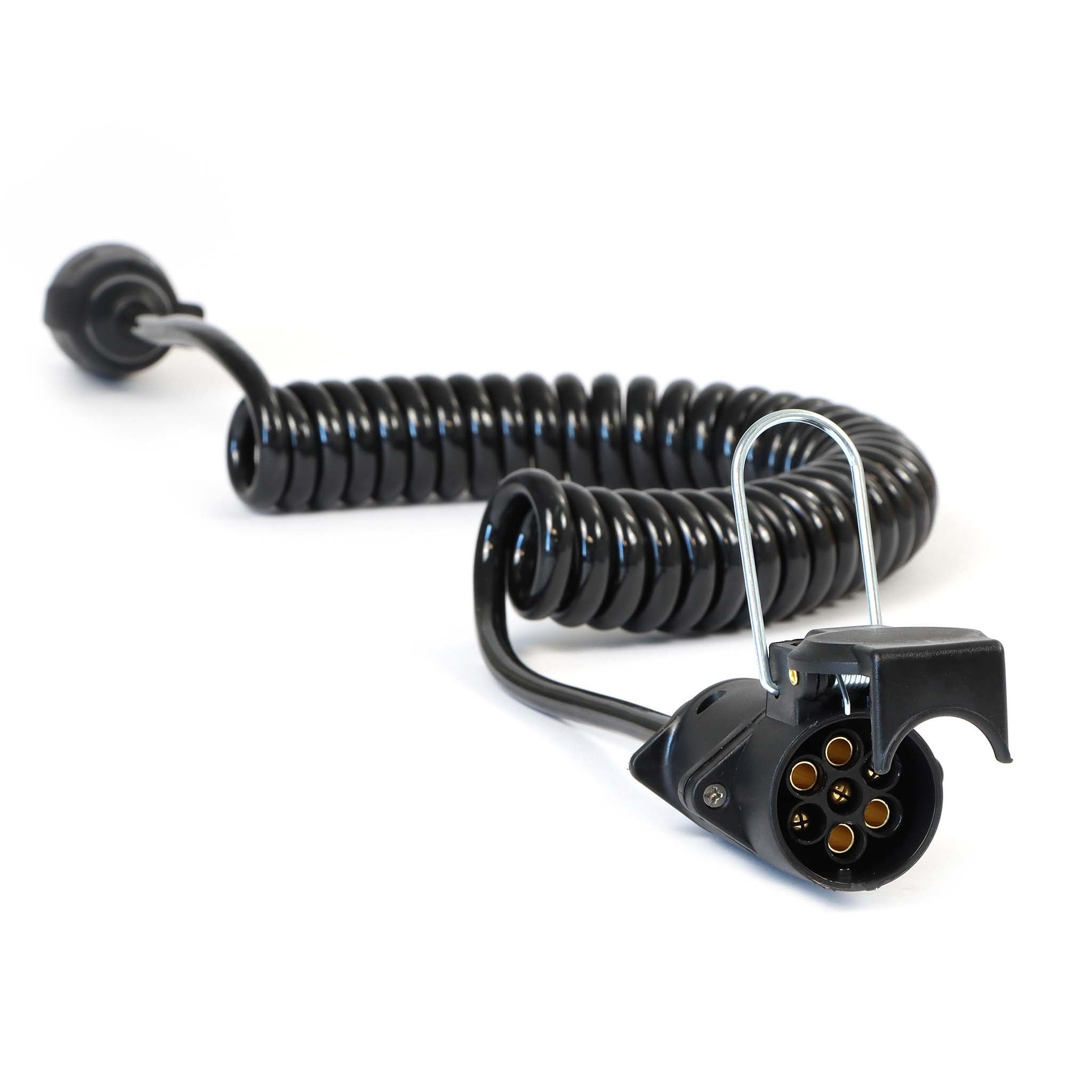 Câble de rallonge électrique spiralé – 3 m – 2 fiches – 7 broches – Feux de camping car et remorque – Feu arrière, clignotants, Wiltec - 7