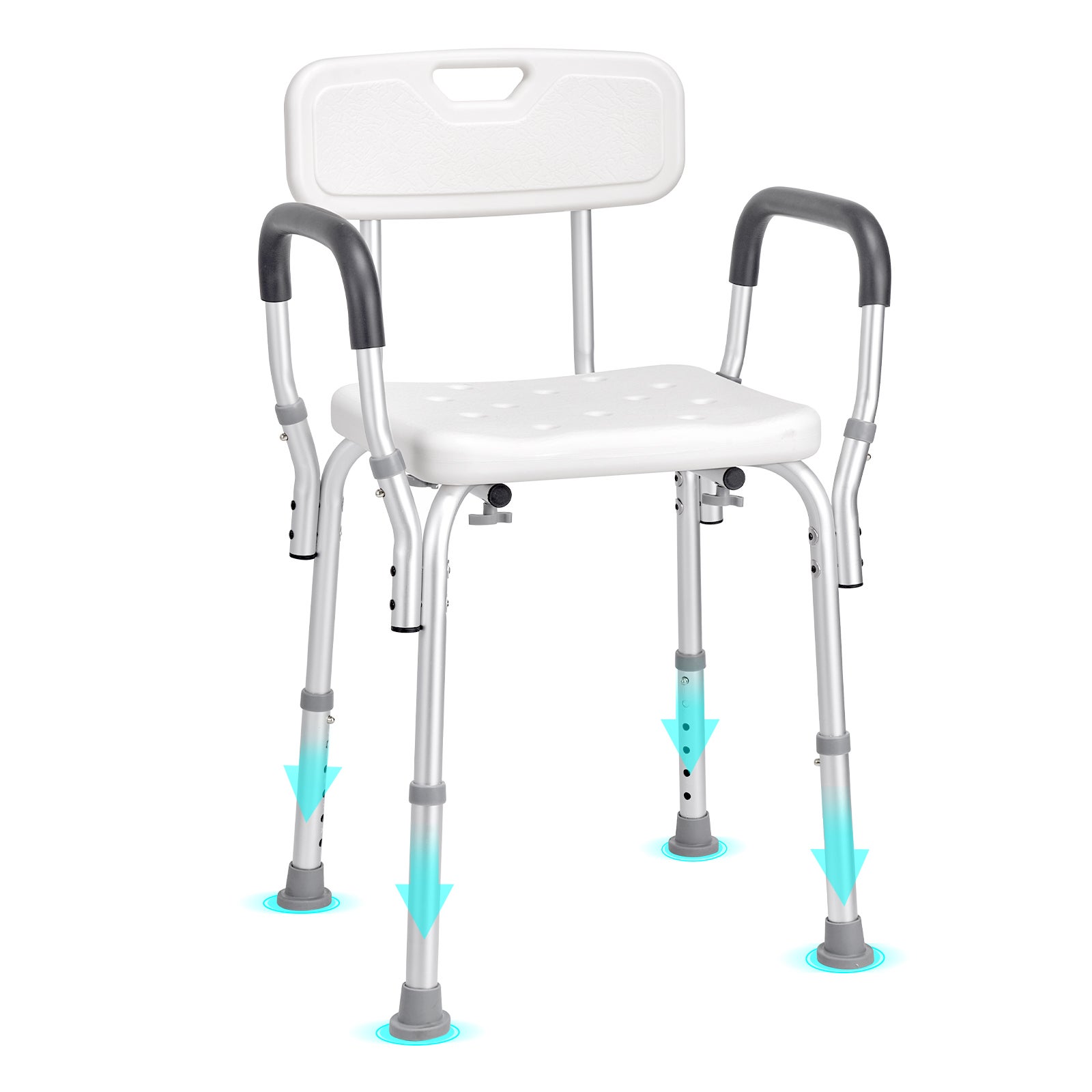 Siège Douche Antidérapant Hauteur Réglable VEVOR 39-52 cm Chaise de Douche 158,8 kg Fauteuil de Bain avec Accoudoirs Dossier Aide la Douche Personnes - 9