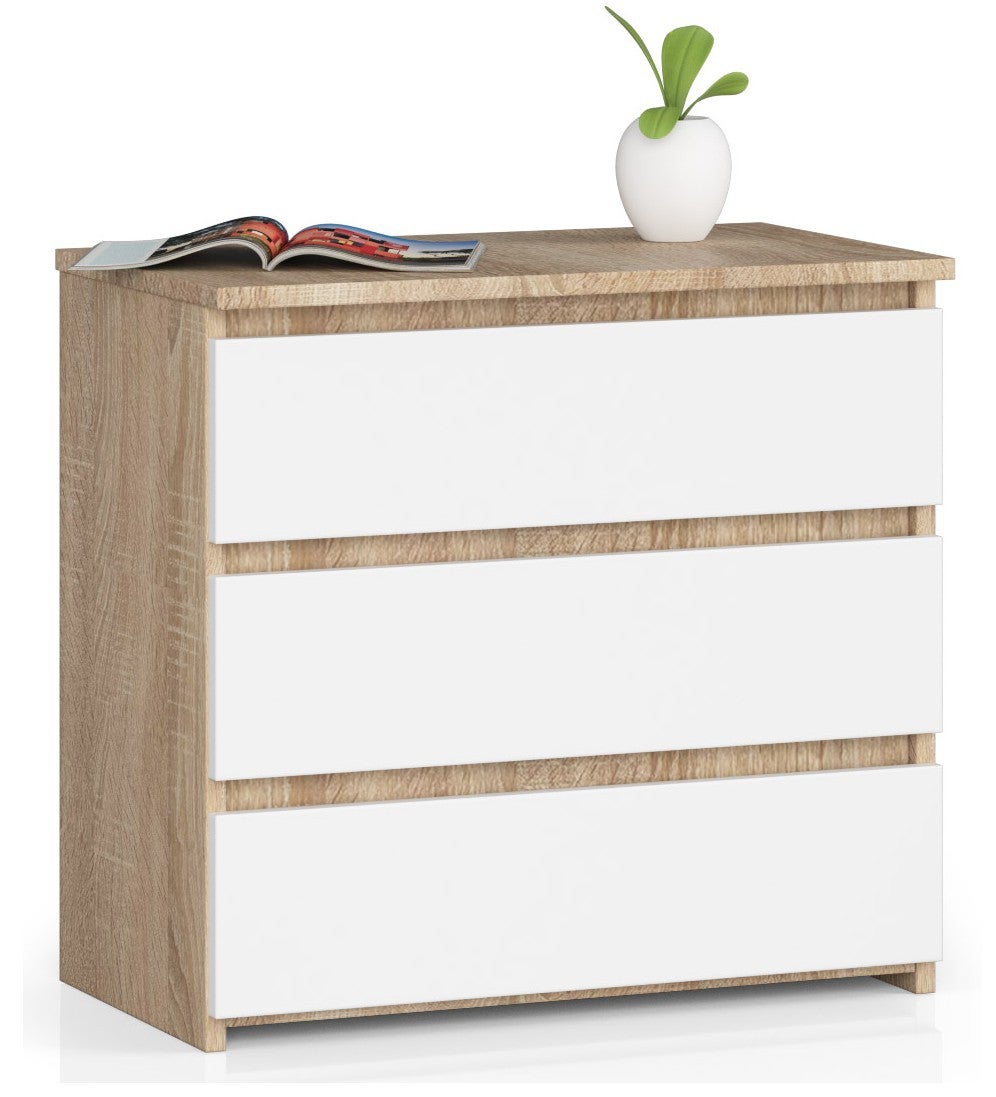 Szafka nocna AKORD CL3 Dąb Sonoma 60 cm 3 szuflady kolor Biały mat 60x35x57 cm