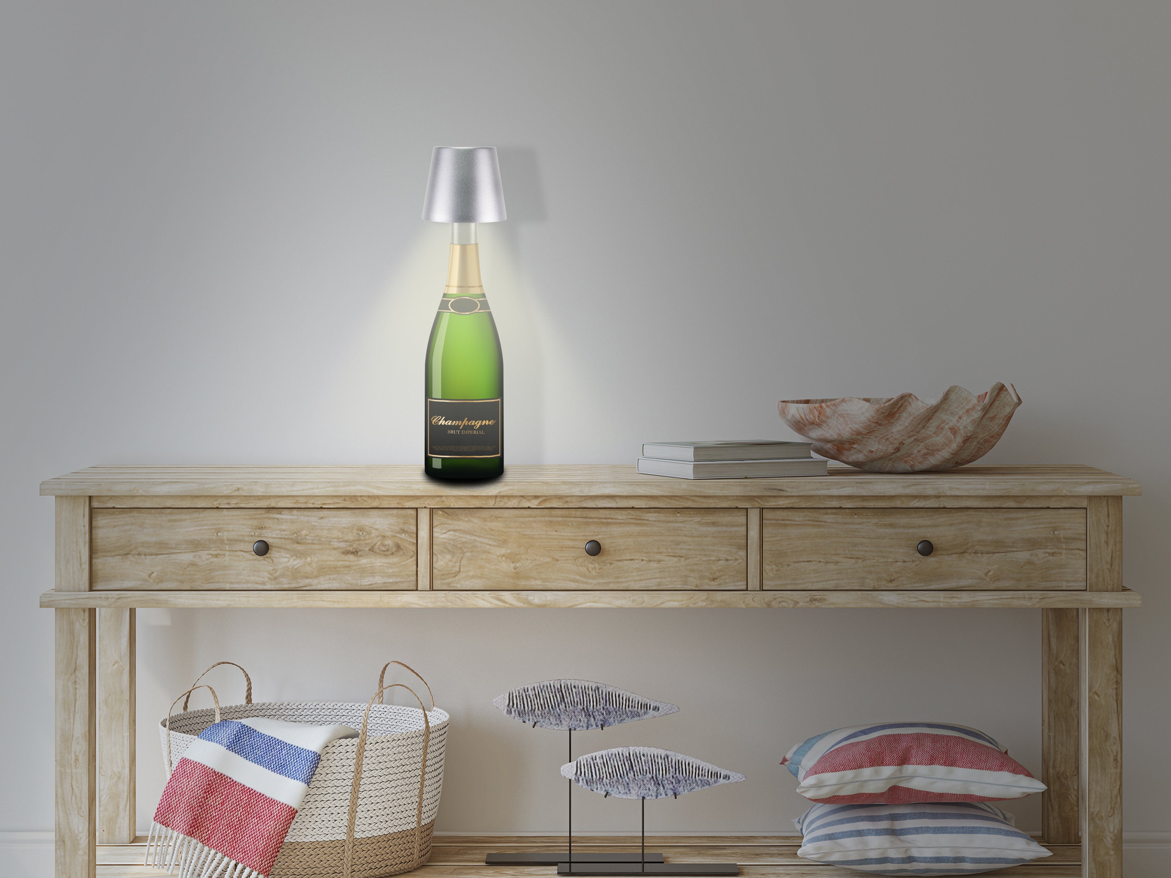 BEPER P201UTP117 Lampada da Tavolo Senza Fili 2in1, Lampada Touch da Scrivania, 1,5W, Adattatore per bottiglie incluso, Argento - 6