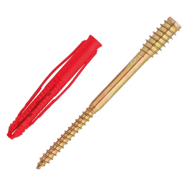Boite de 50 vis de montage à distance spéciale huisseries TOP ROC Ø6x180mm + chevilles nylon Ø8x65 + capuchon Blc - Type alu. - Support maçonnerie