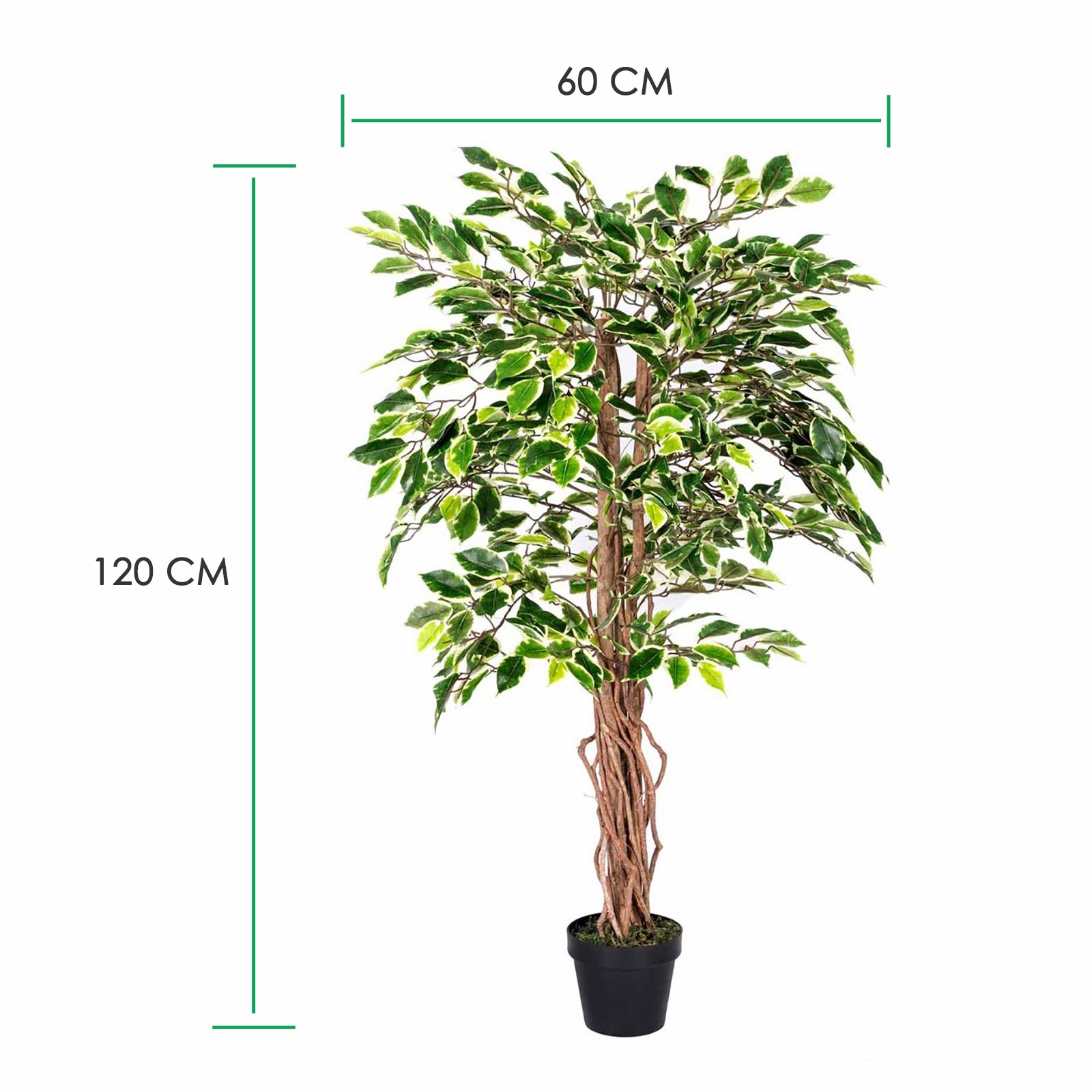 Ficus artificiel en pot - Ficus Benjamina panaché - Homescapes - Arbre artificiel - 122 cm - 4