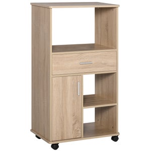 Meuble De Cuisine Roulant HOMCOM Pour Micro-ondes - 59x40x92cm, Blanc, Avec étagères, Tiroir, Placard