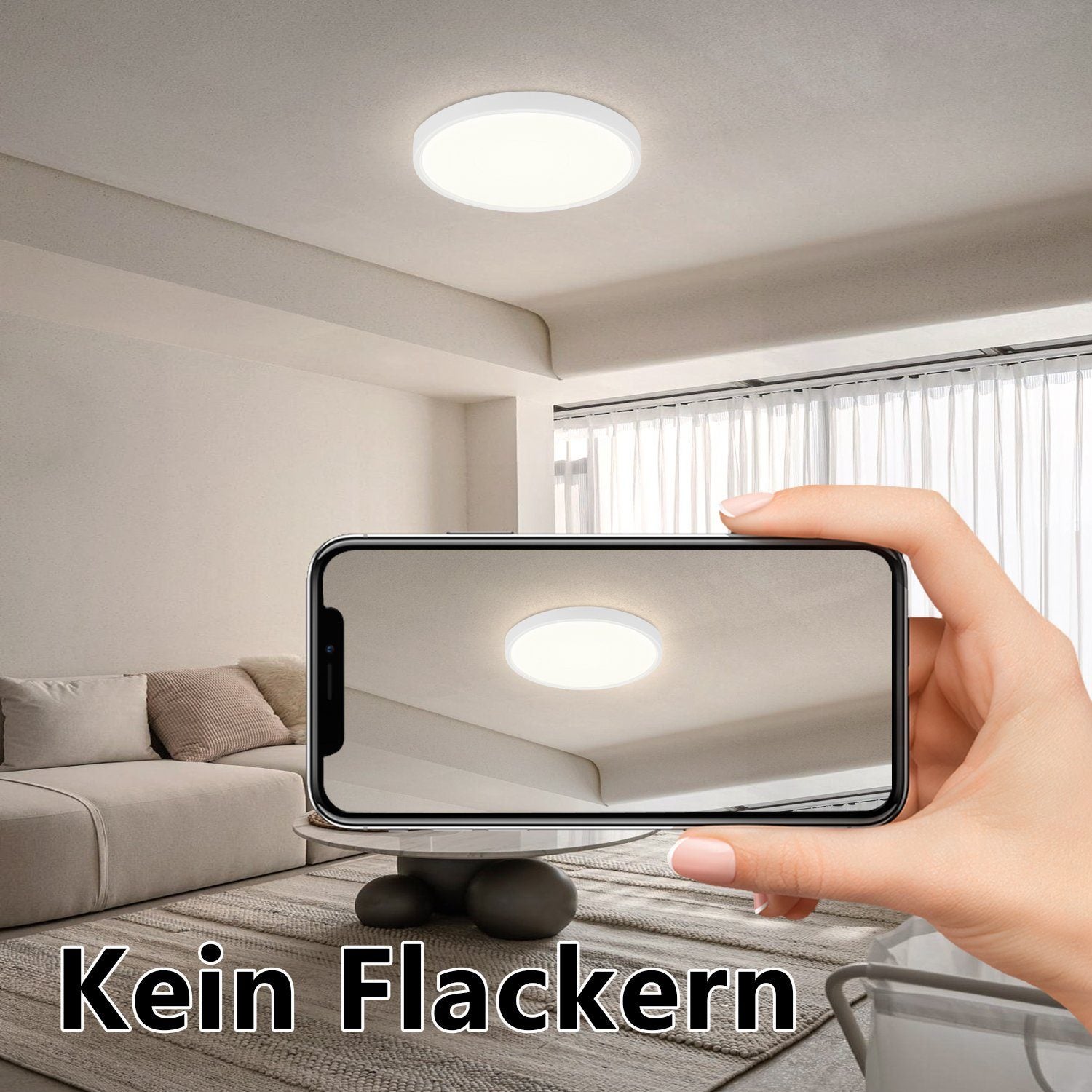 XMTECH Plafoniera LED Rotonda 48W - Impermeabile IP44, 36,5 Cm, Bianca, Per Bagno, Cucina, Camera