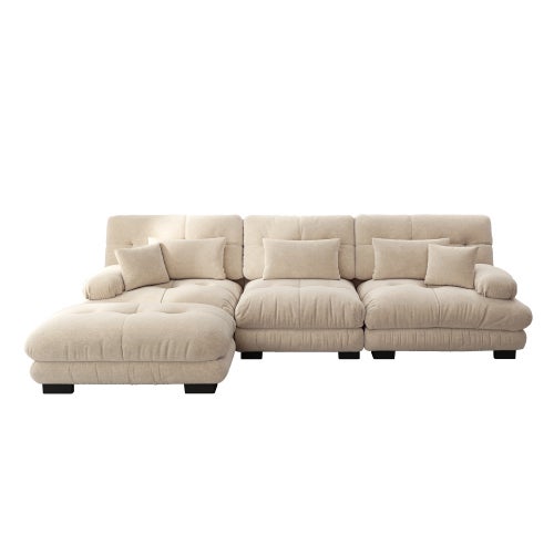 Canapé d'angle, canapé en U pour salon à 3 place avec pouf amovible, en tissu, beige - 5