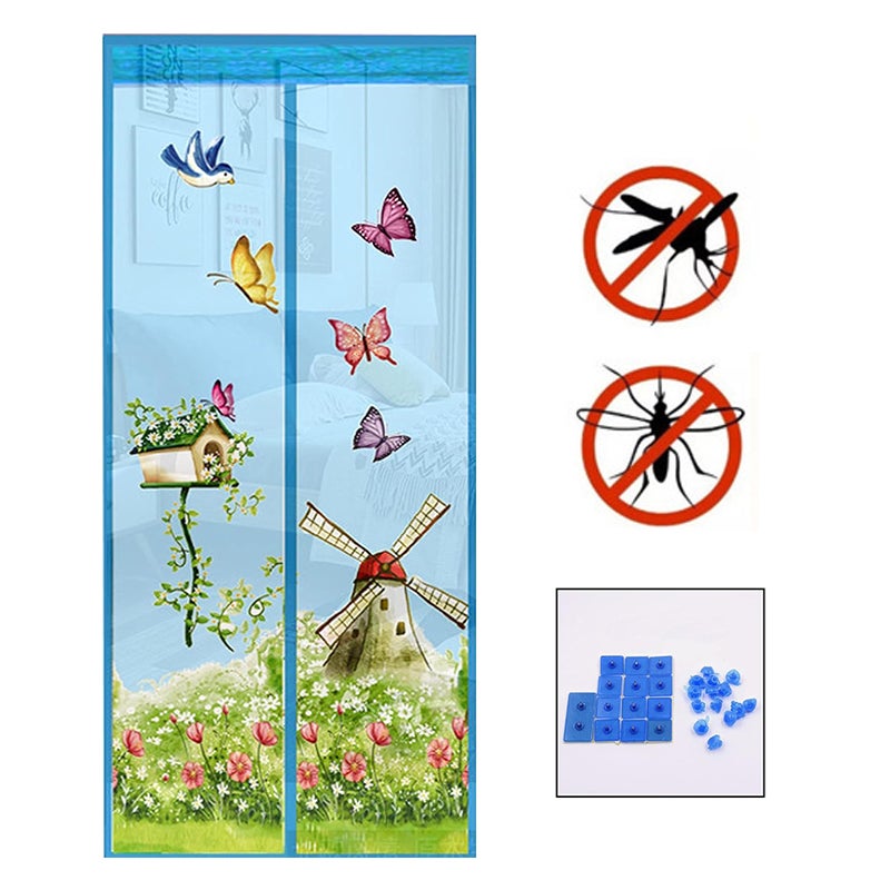 Magnetyczna moskitiera na drzwi 90x210 cm - Letnia zasłona z nadrukiem na balkon, do ogrodu, piwnicy - Optymalna ochrona przed owadami