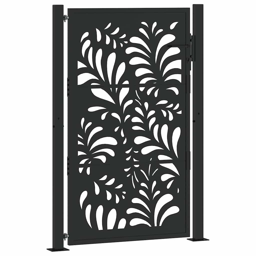 Portail De Jardin En Acier Noir 105x155 Cm - Design Découpé Flamme Avec Système Verrouillable - Portillon Extérieur