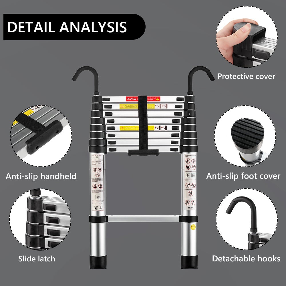 STANEW Échelle télescopique pliante multifonction en aluminium de 2,6 mètres, capacité de charge maximale de 150 kilogrammes - 2