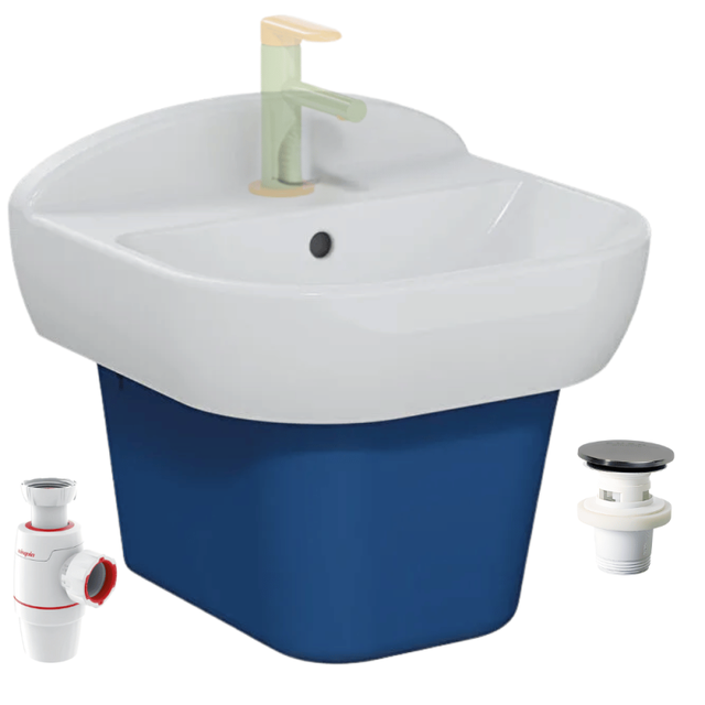 Lavabo pour enfant VitrA Sento Kids 45 cm + Cache siphon bleu + siphon et bonde WIRQUIN