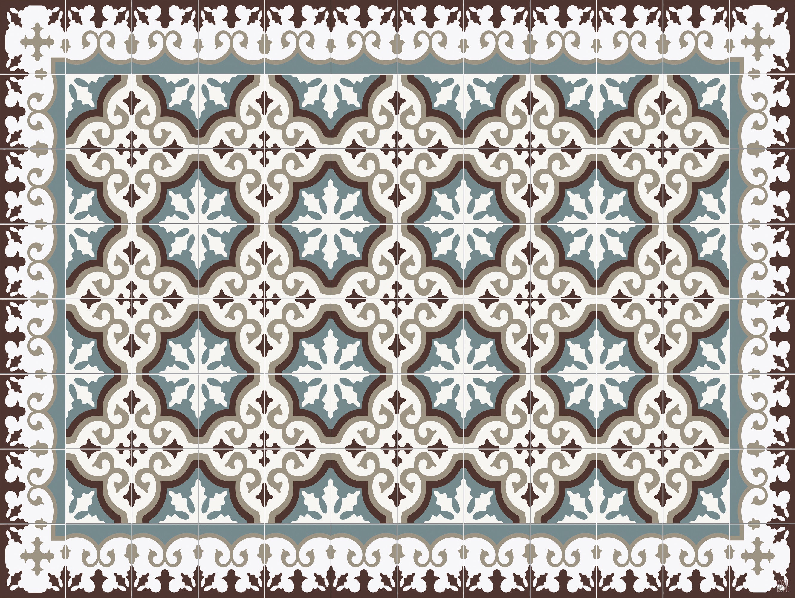 Alfombra de vinilo flocons aigue-marine 100x133 cm - pvc antideslizante, vinilica para cocina o salón, lavable, estilo hidraúlico, azul