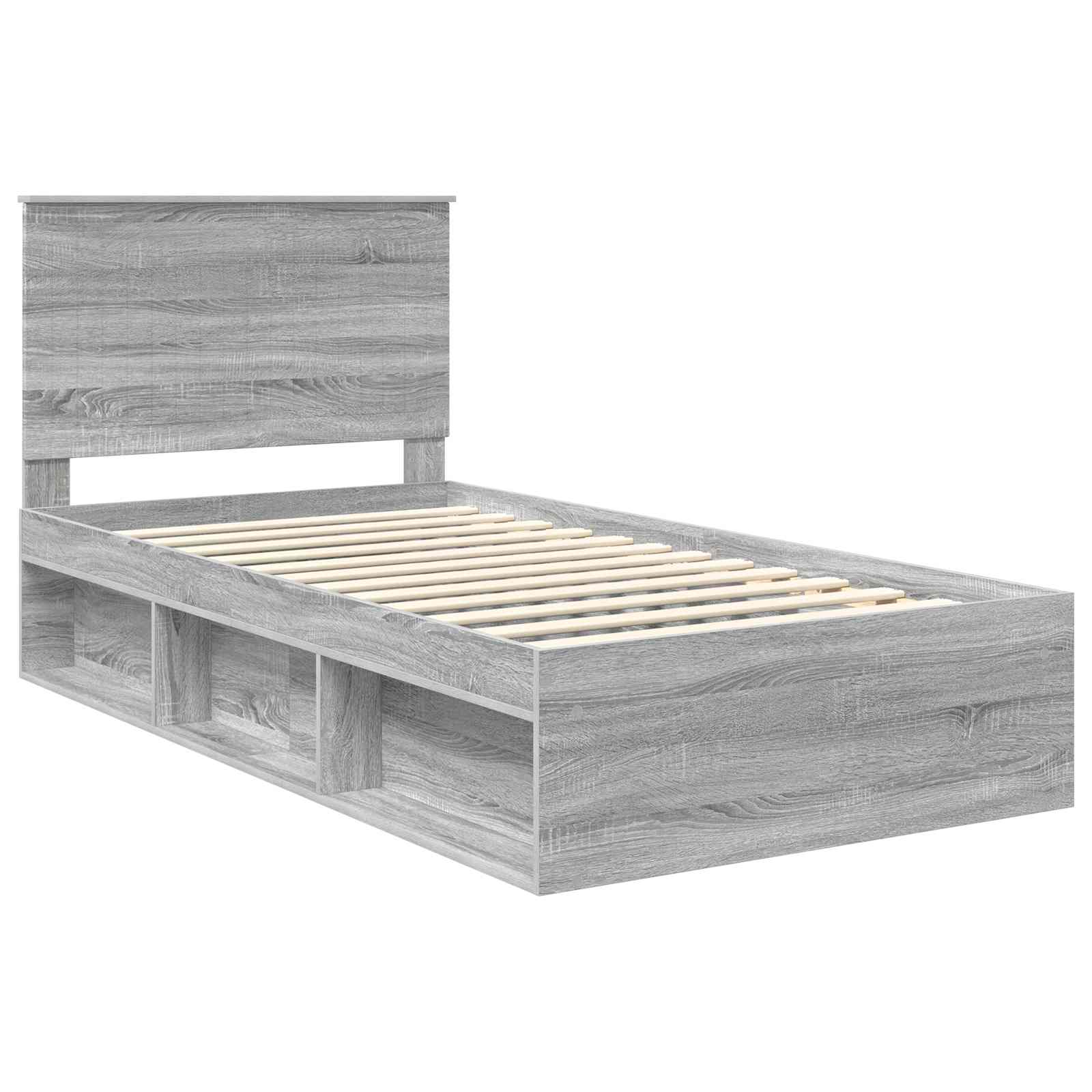 Cadre de lit gris 100 x 200 cm en bois de pin massif - 4