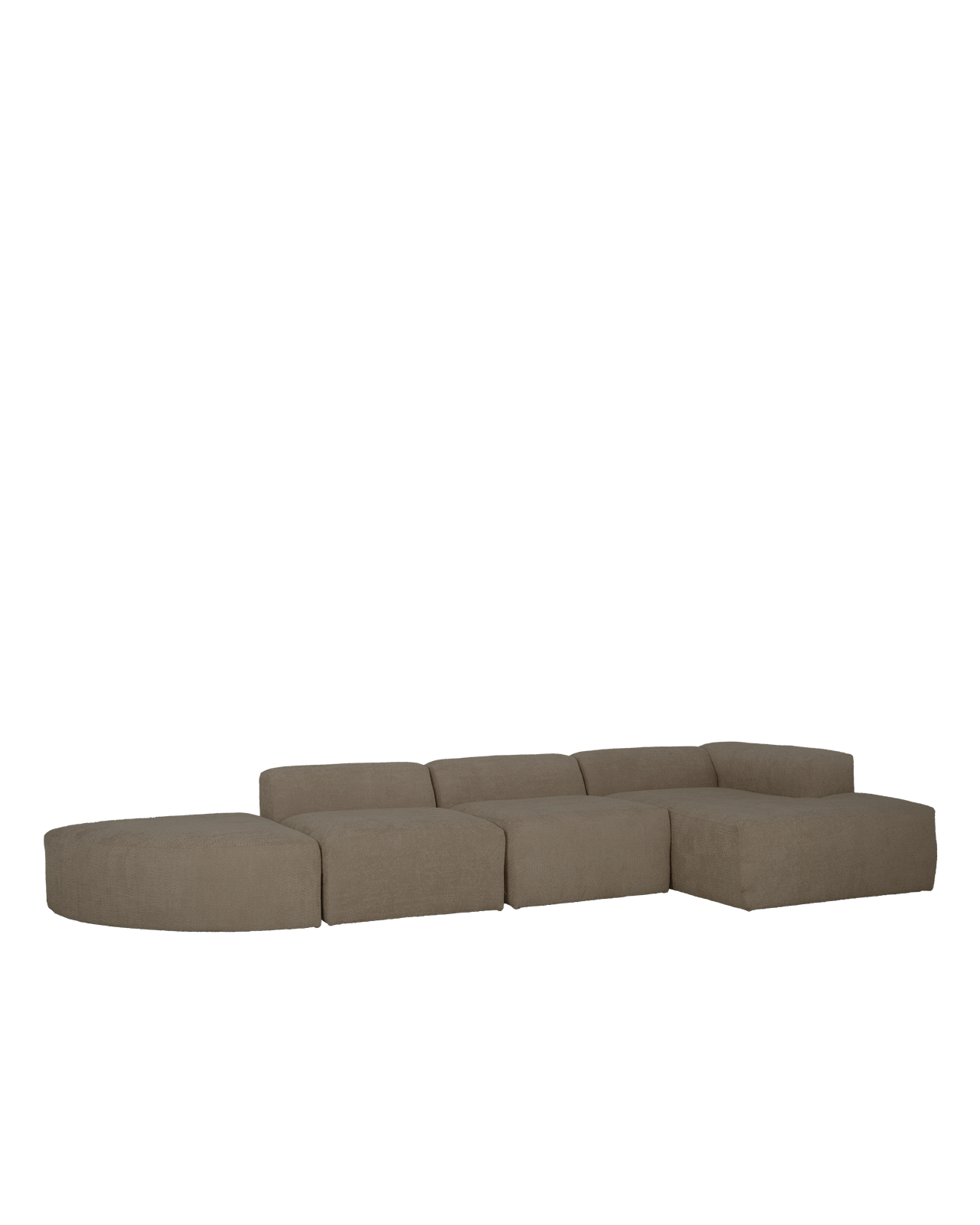 Sofá de 4 módulos curvo con chaise longue derecho bouclé marrón 410x70x172cm