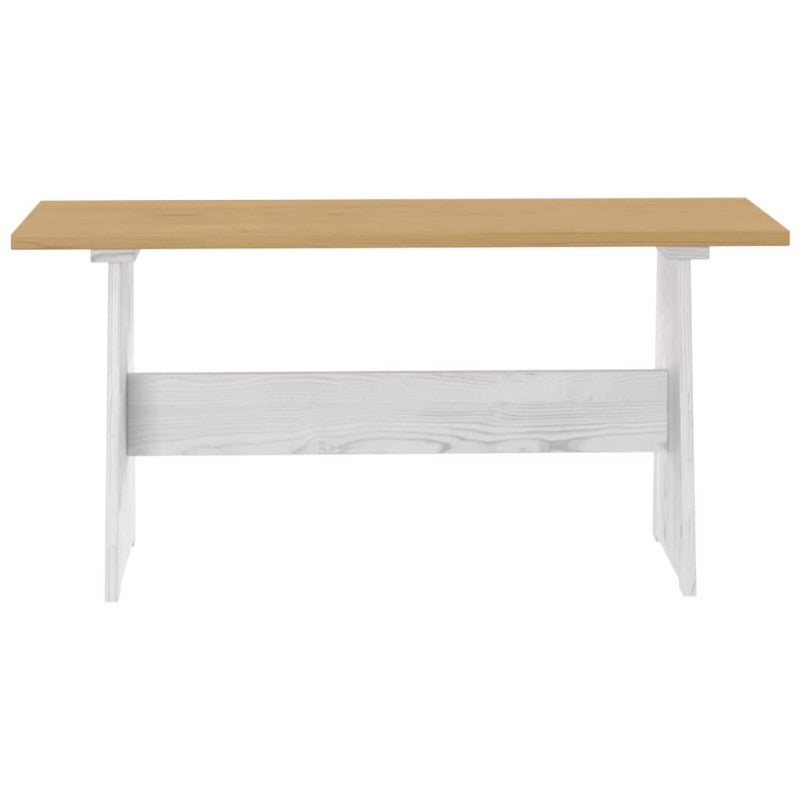 Table à manger et banc REINE marron miel blanc bois pin solide - 4